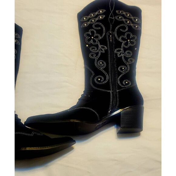WOMENS EMBELLISHED SUEDE WESTERN STYLE BOOTS - Picture 3 of 12